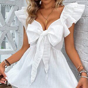 Bowknot Decorated Batwing Sleeve Blouse